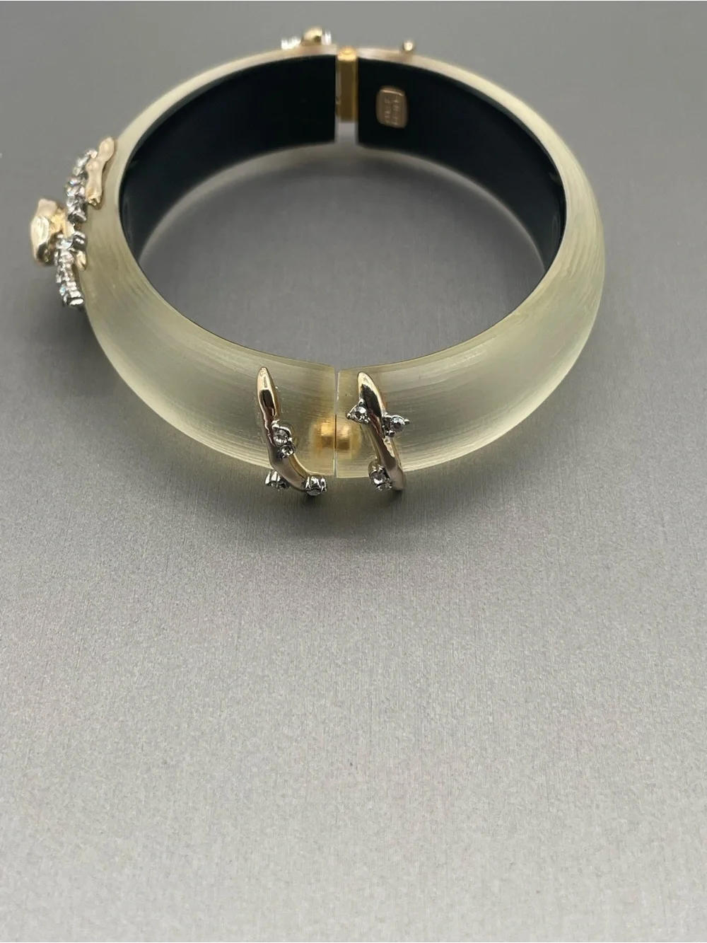 Alexis Bittar Translucent Lucite Hinge Bracelet w Crystal Studded  Metal Accents